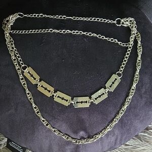 Silver Razor Blade 3 Chain Necklace